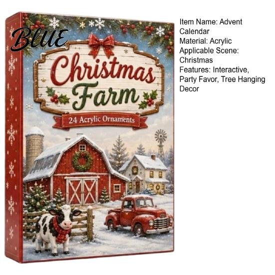 Holiday Countdown Calendar with 2D Calendar 24 Farm Advent 2026 Christmas Day Box Acrylic Decorative