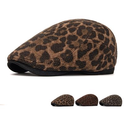 Retro Leopard Print Forward Cap Women's Autumn Winter Warm Beret British Peaked Cap