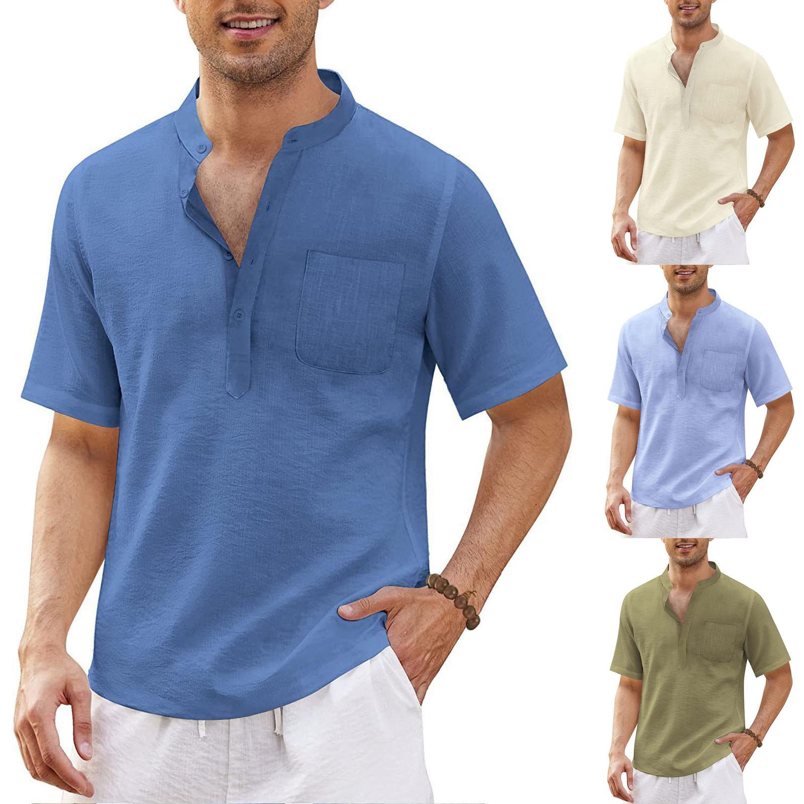 

Мужская мода хлопок конопля хиппи повседневная карманная пляжная футболка с коротким рукавом XL