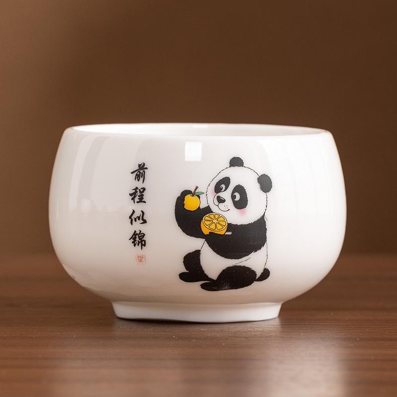 Guochao Panda Suet Jade Porcelain Master Tea Teacup Teacher Holiday Opening Business Commemorative Gift Box Gifts