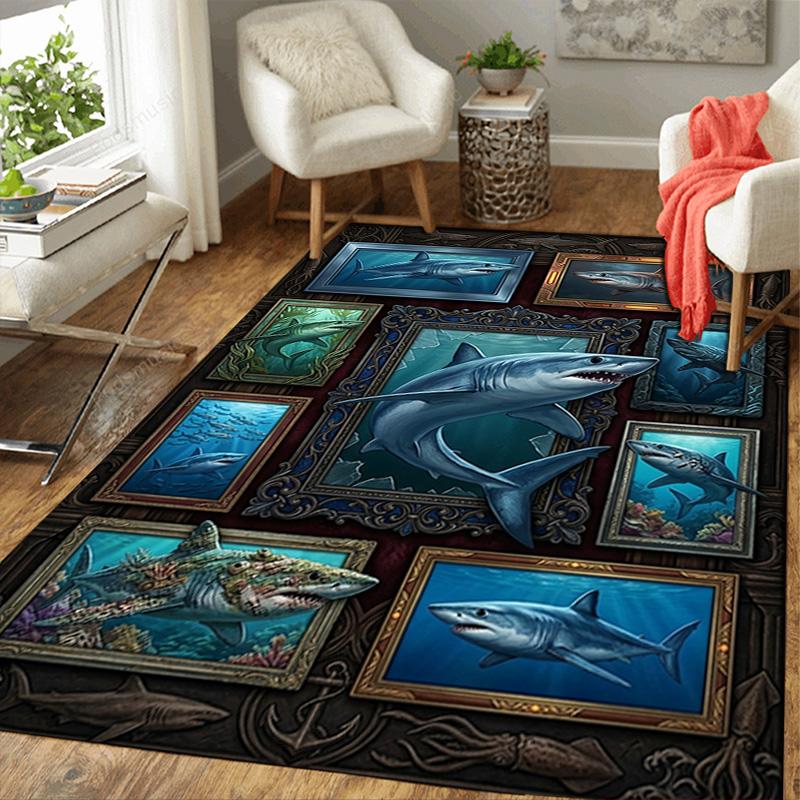 Shark Gallery Collection Pattern Rug Floor Mat for Living Room or Bedroom Soft and Comfortable Carpet a Gift for Birthday and Holiday.