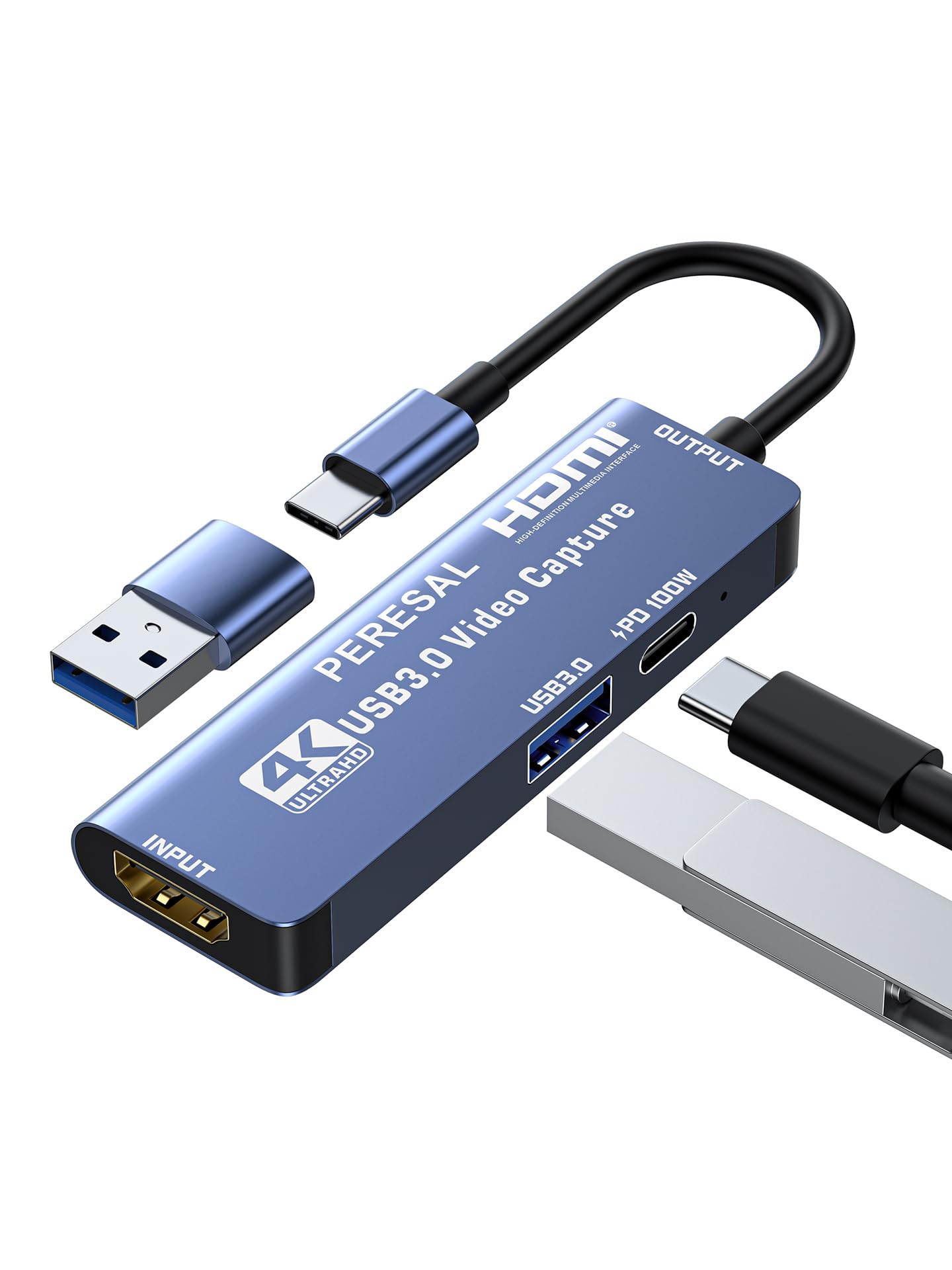

PERESAL USB Карта видеозахвата с PD 100 Вт и USB для стриминга, записи игр, HDMI на карту захвата для Quest и планшетного ПК 3.0 3.0 Порты, 4K, 60 кадров в секунду, чёрный