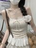 Real shot, summer Korean version of slim fit pure desire lace edge lace-up chest pad thin suspender inner vest top