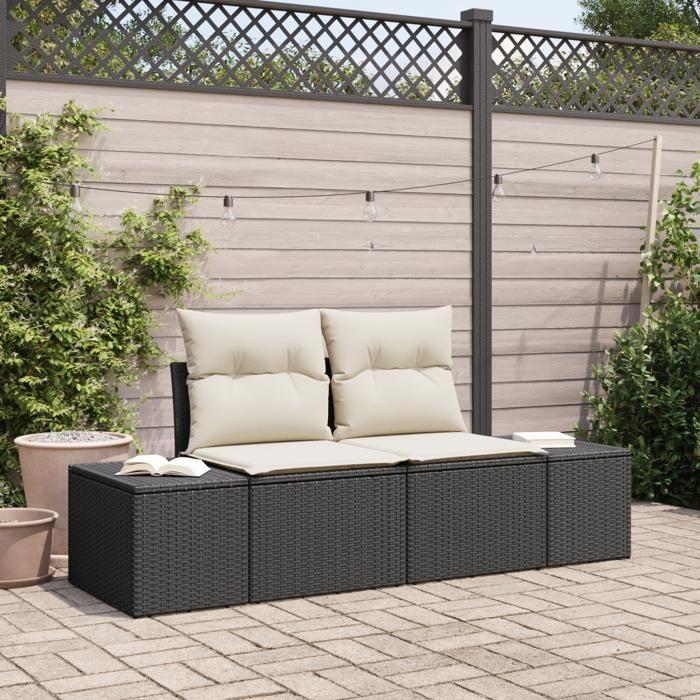 VidaXL Canapé de jardin 2 places avec rangement et coussins en rattan noir poly 42006802