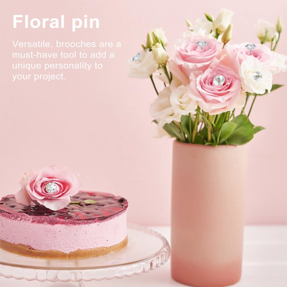 100Pcs/Box Transparent Faux Diamond Bouquet Pins Corsage Elegant Boutonniere Pins Straight Floral Pins DIY Craft