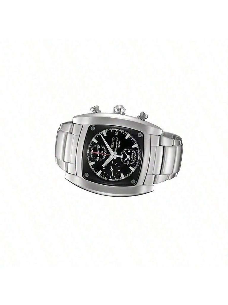 CHRONOGRAPH Herren Quarz Chronograph Uhr - Schwarzes Quadratisches Zifferblatt, Schwarz/Weiß Ionenplattiertes Armband, Datumsanzeige SNAA97J1