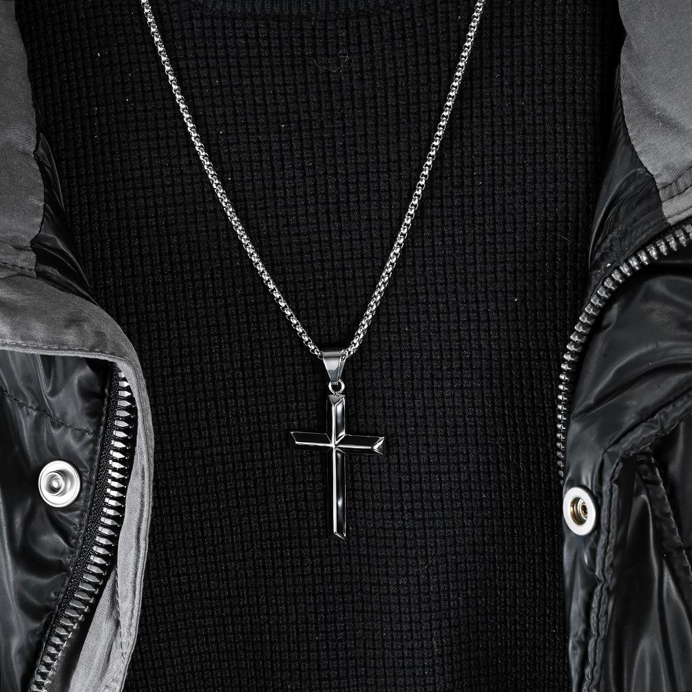 Stainless Steel Drip Oil Inclined Cross Necklace Niche and Personalized Quality Titanium Steel Pendant