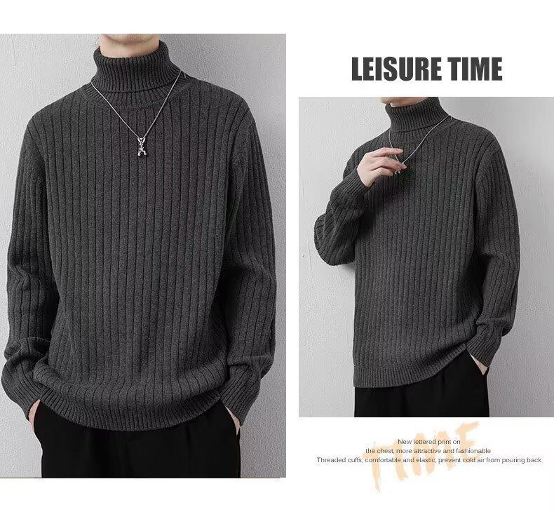 Men's Korean Style High Neck Sweater - Trendy Warm Autumn/Winter Knitwear for Casual Wear