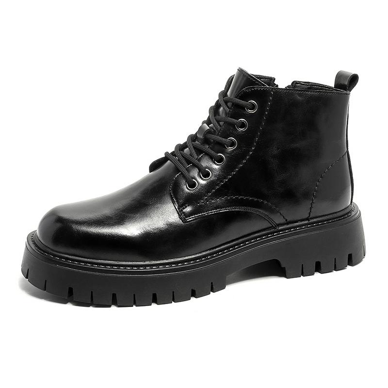Fashion men's casual business office platform boots lace-up natural leather shoes cowboy spring autumn chunky boot black ankle botas man