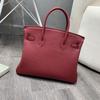 Gold Button Silver Cowhide Togo-202530 Genuine Leather Women's Bag Portable
