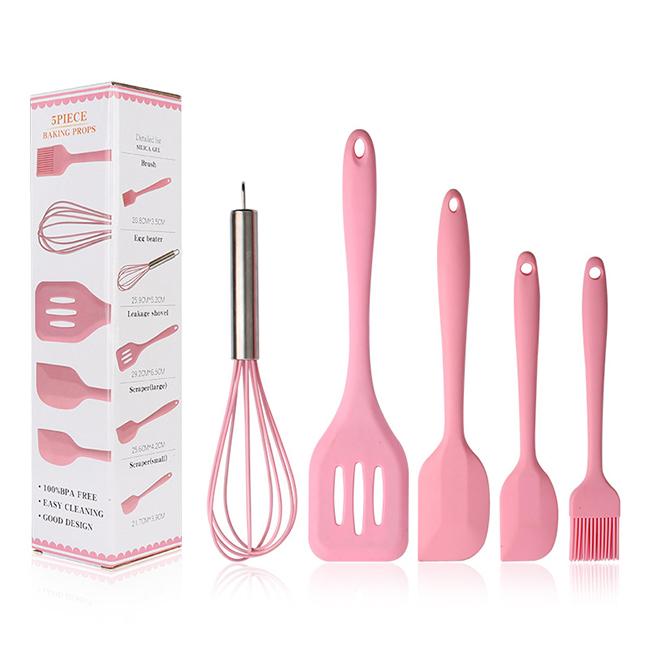 5Pcs Silicone Cooking Tool Sets, Heat-Resistant Kitchen Utensils - Spatula Scrapers Egg Beater Oil Brush