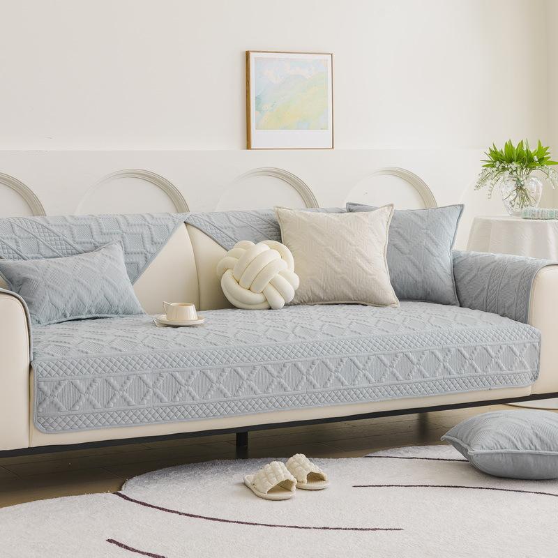 Sofa Cushion Autumn and Winter Plush Anti-slip Cover Cloth New Light Luxury Seat Cushion High-end Diamond Grid Leather Sofa Cover