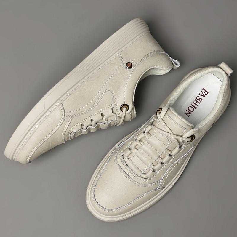 Trendy Men's Genuine Leather Casual Shoes Khaki Color Thick Soled Oxford Shoes Outdoor Men's Sports Shoes Non Slip Free Delivery
