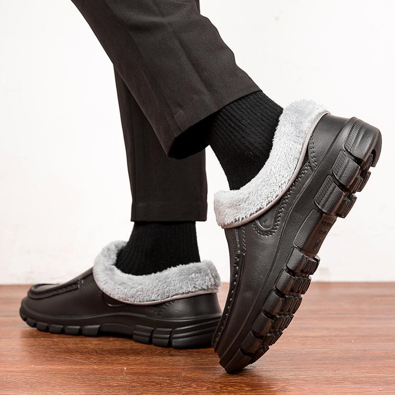 Fashion Men Warm Slippers Fashion Outdoor Slip-On Waterproof Cotton Plush Indoor Home Shoes Non-Slip Thick Platform Slides