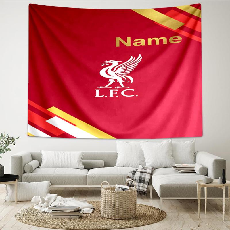 Custom Name Liverpool Football Club Print Tapestry, Backdrop, Easy Setup, Ideal for Bedroom, Office & Living Room, with Aesthetic Wall Hanging Decor.
