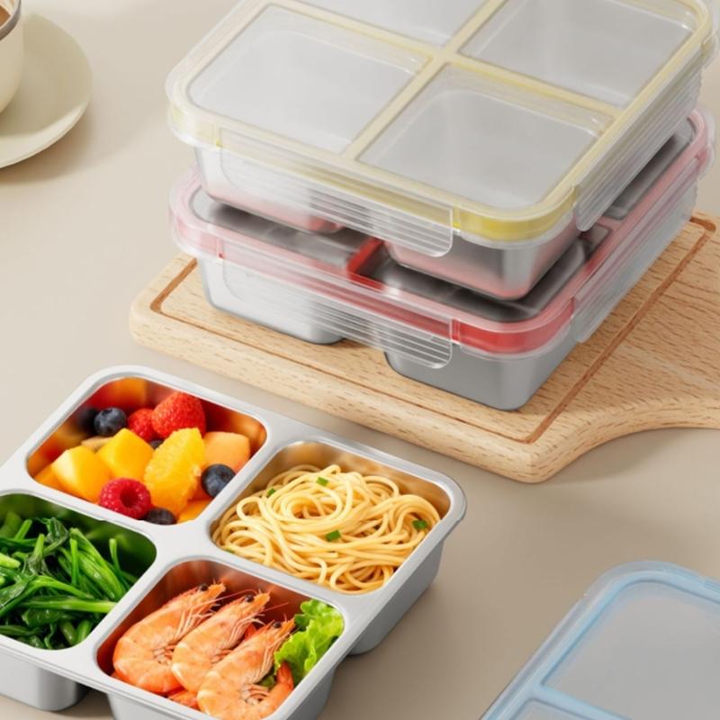 Contenitore Alimentare Ermetico Durevole a 4 Scomparti Acciaio Inossidabile 304 Contenitore per Alimenti per Adulti Bambini 720ML