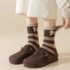 4 Pairs Autumn and Winter New Brown Maillard Socks Women's Light Luxury Style Ins Trendy Socks Love Bear Warm Raw Edge