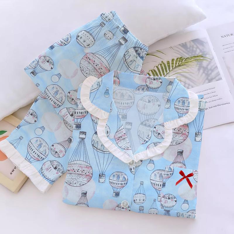 

Пижама женская весенняя из имитации хлопка с принтом «Воздушный шар», с длинным рукавом, свежий стиль, модный костюм для дома 2XL [Recommended 130-72.5kg]