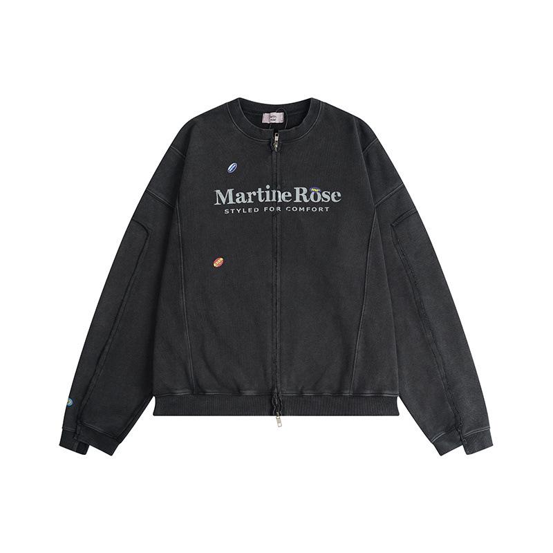 Martine Rose Washed Vintage Slogan Jacket - Trendy Loose Outerwear with Sticker Print and Zipper