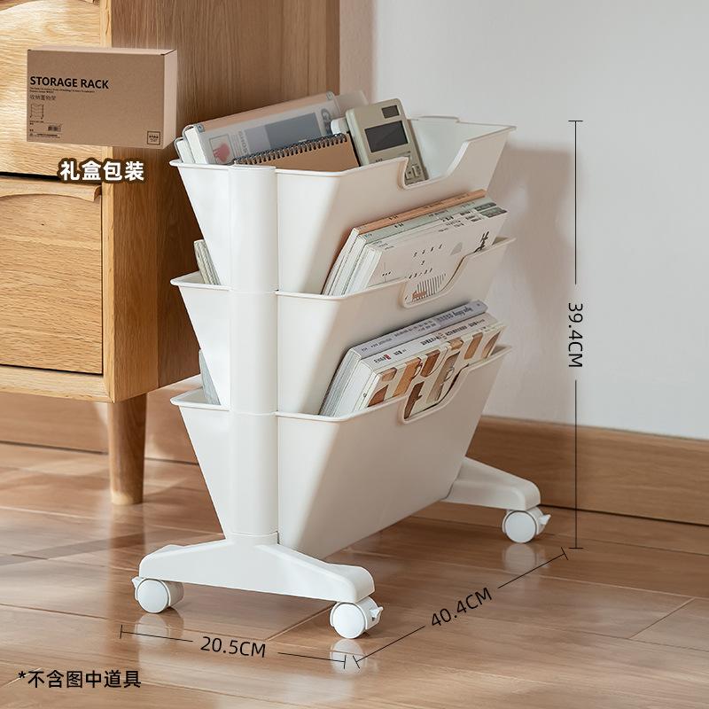 Mobile Book Storage Rack Under The Desk, Double-sided Student Storage Rack with Wheels for Documents