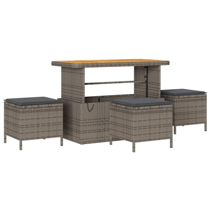 Ensemble de canapé de jardin vidaXL 14 pièces avec coussins Gris Poly Rattan Acacia, Ensemble de salle à manger de jardin 3362983