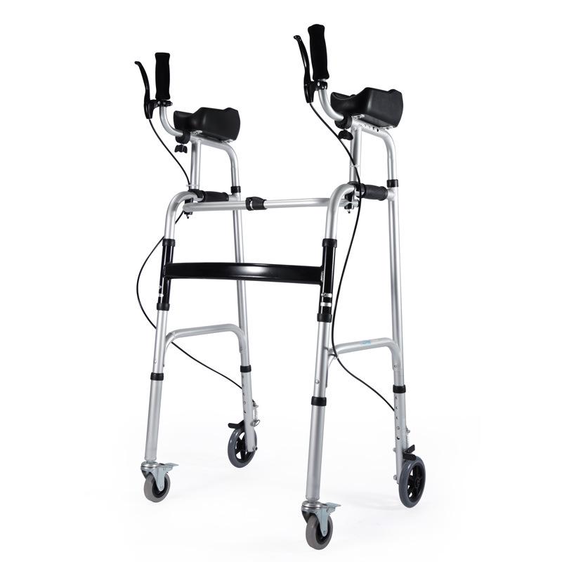 Aluminum Alloy Rollator Walker with Wheels, Seat, and Arm Support – Four-Legged Mobility Aid.