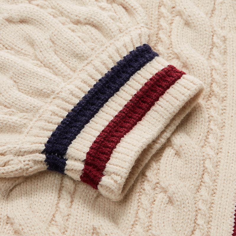Fila Fusion Retro College Fashion Versatile V-Neck Knit Sweater Women Tops Milk-Beige T11W433403FBG