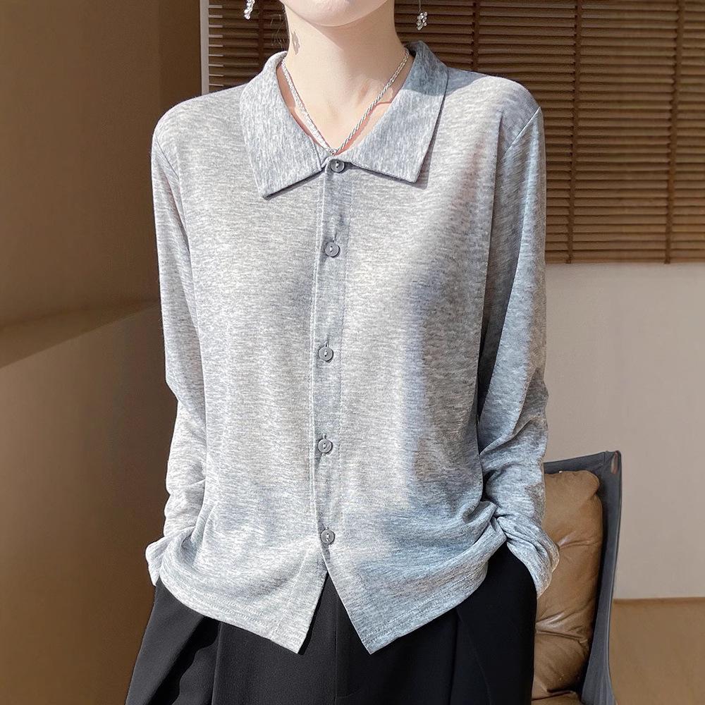 

Women s Slim Fit Polo Collar Knit Cardigan - Spring/Summer Versatile Base Layer XXL (135-150 jin)