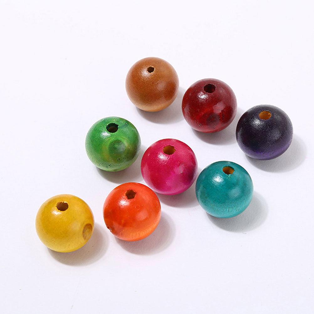 600Pcs Colored Wooden Beads 8Mm Round DIY Craft Beads for Jewelry Making Creative Accessories Natural Wood Smooth Finish Kids