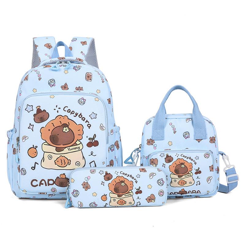 New Children's Backpack Cartoon Cute Elementary School Student Backpack Kapi Barra Capybara Backpack Three Piece Set