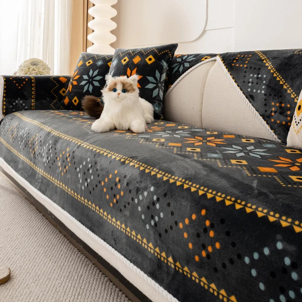 2025 New Nordic Flannel Sofa Covers for Living Room Anti-Slip Dustproof Sofa Covers Universal Bohemian Sofas Funda Sofa Cushion