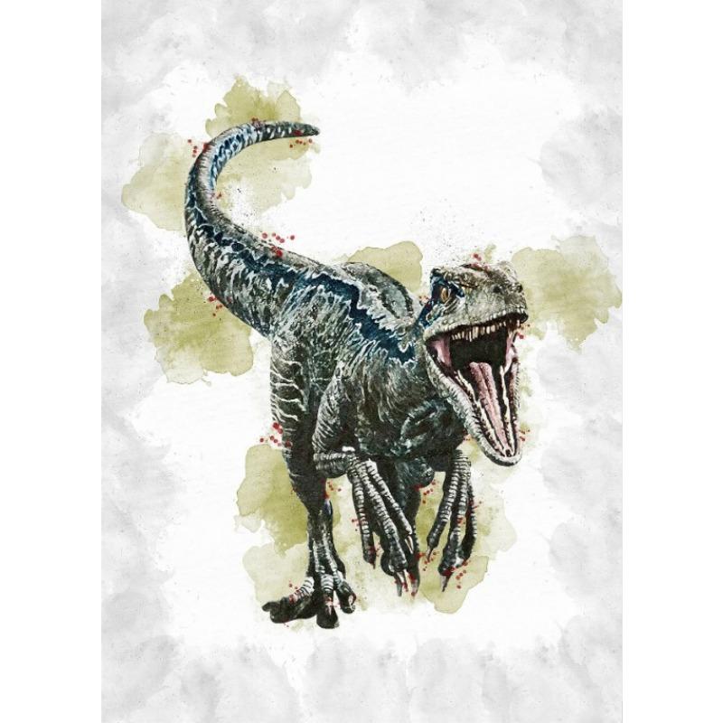 Dinosaur Art Print Velociraptor Poster Raptor T-REX Triceratops Indominus Rex Print Canvas Painting Watercolors Dinosaur Decor