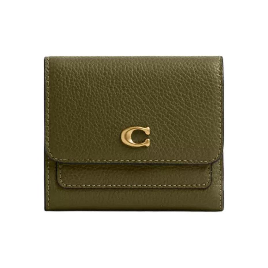 

Coach Mila 11 Gold Hardware Polished Pebble Leather Wallet Small Women wallets Brass Olive CAO13-B4OL Brass & Olive