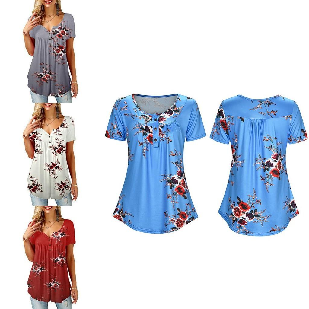 Elegant Women Floral Short Sleeve T-shirt Tops With Comfortable Loose Fit Design
