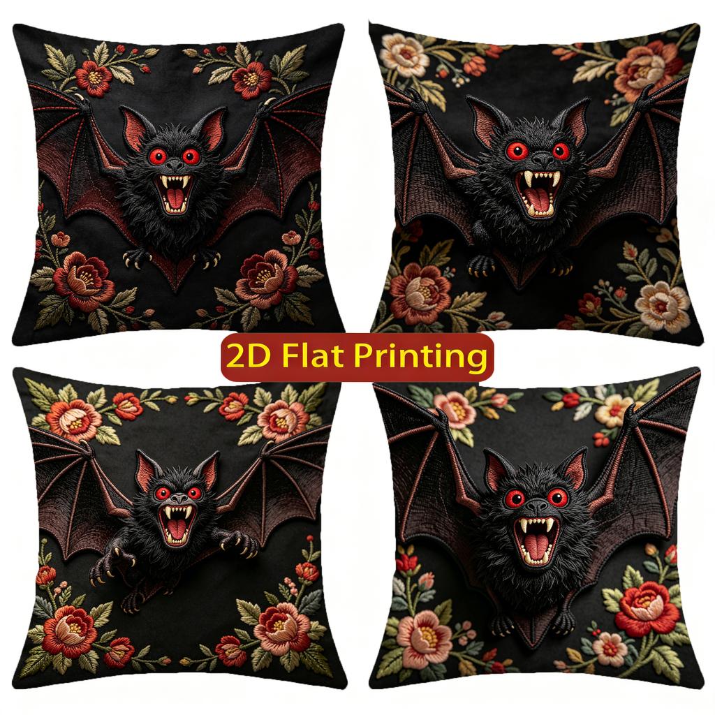 Goth Floral Vampire Bat Throw Pillow Covers Pattern Cushion Cover Suitable for Sofa Bedroom Car Pillow Cover