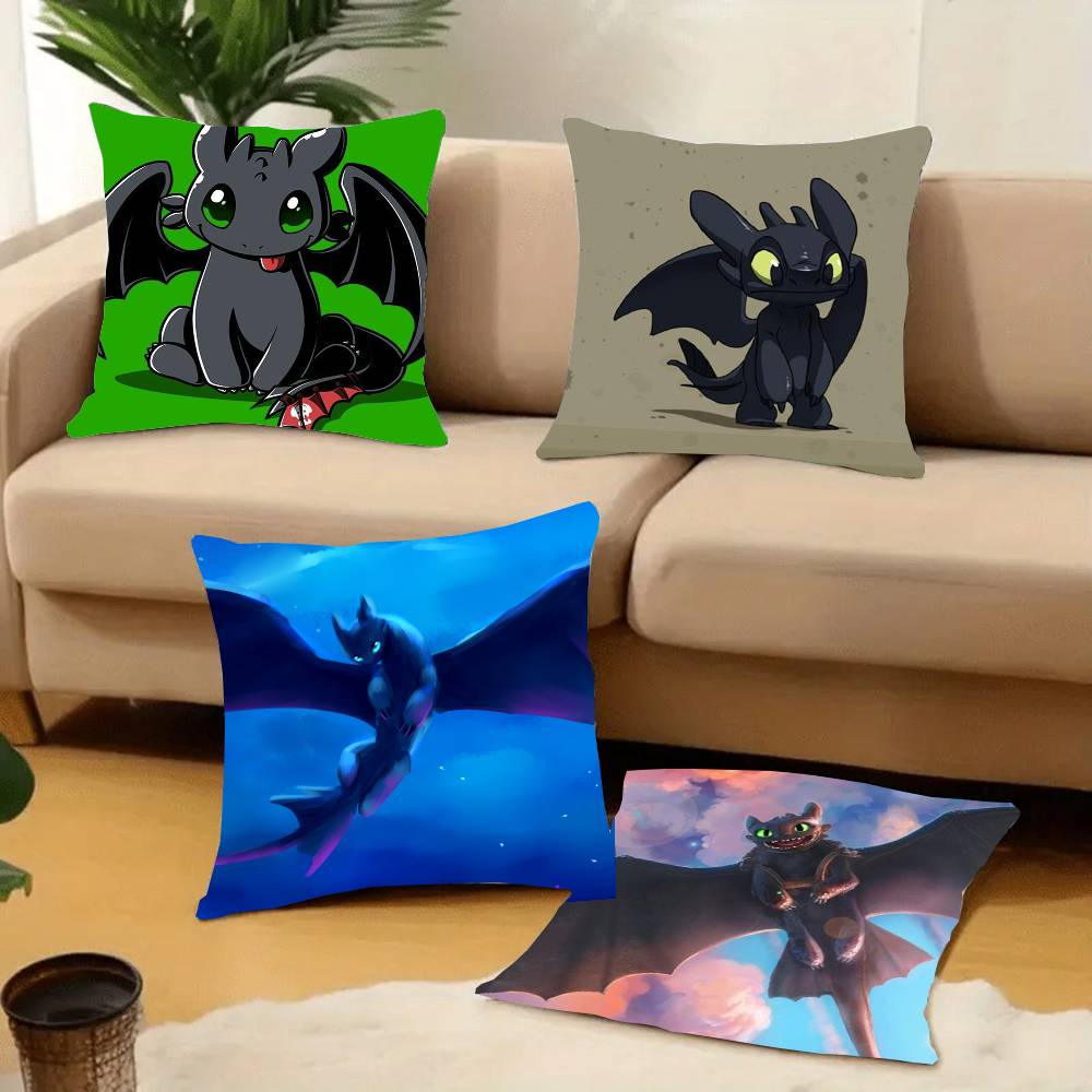 Housse de coussin anime Dragon T-Toothless Décoration d'intérieur Jeté pour canapé, lit, voiture Décoration de chambre Idée cadeau