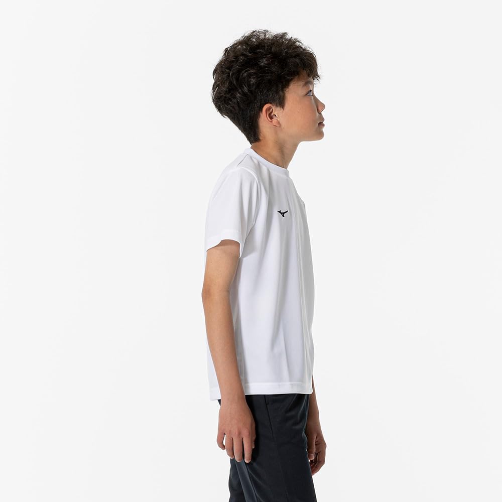 Mizuno Training Short Sleeve Size 140 Kids' Wear, T-Shirt, NaviDry, Moisture-Wicking, Quick-Drying, Underwear, White/Black,