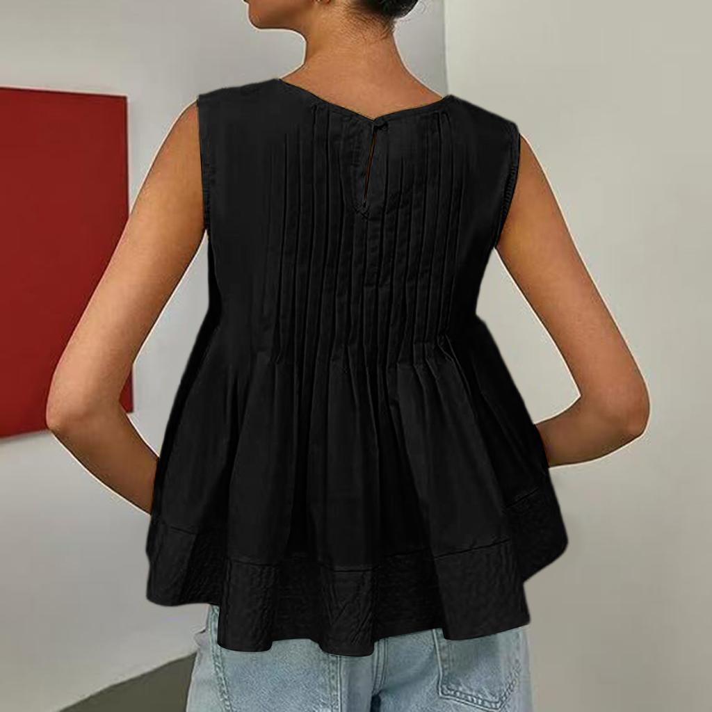 Women's Color Pleated Slimming Loose Vest Shirt