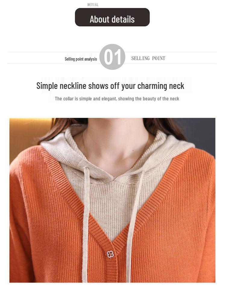 Women's Loose Knit Hooded Sweater for Spring & Autumn 2025 - Trendy Two-Piece Layered Look