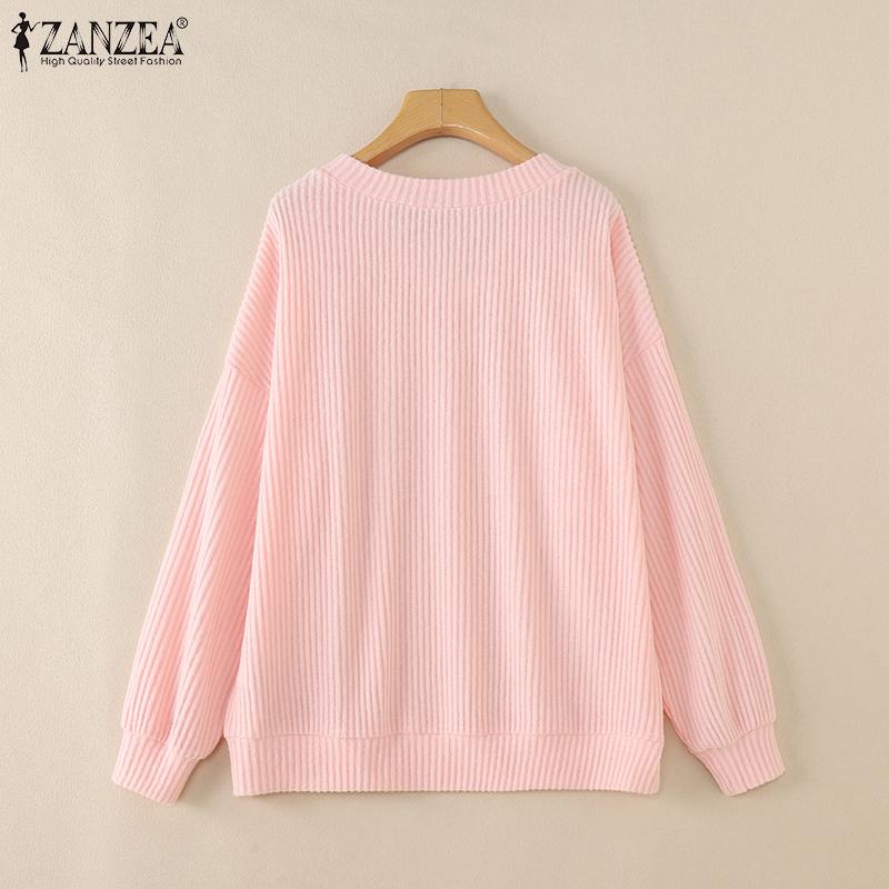 ZANZEA Lässige, einfarbige Bluse mit langen Ärmeln und V-Ausschnitt für Damen