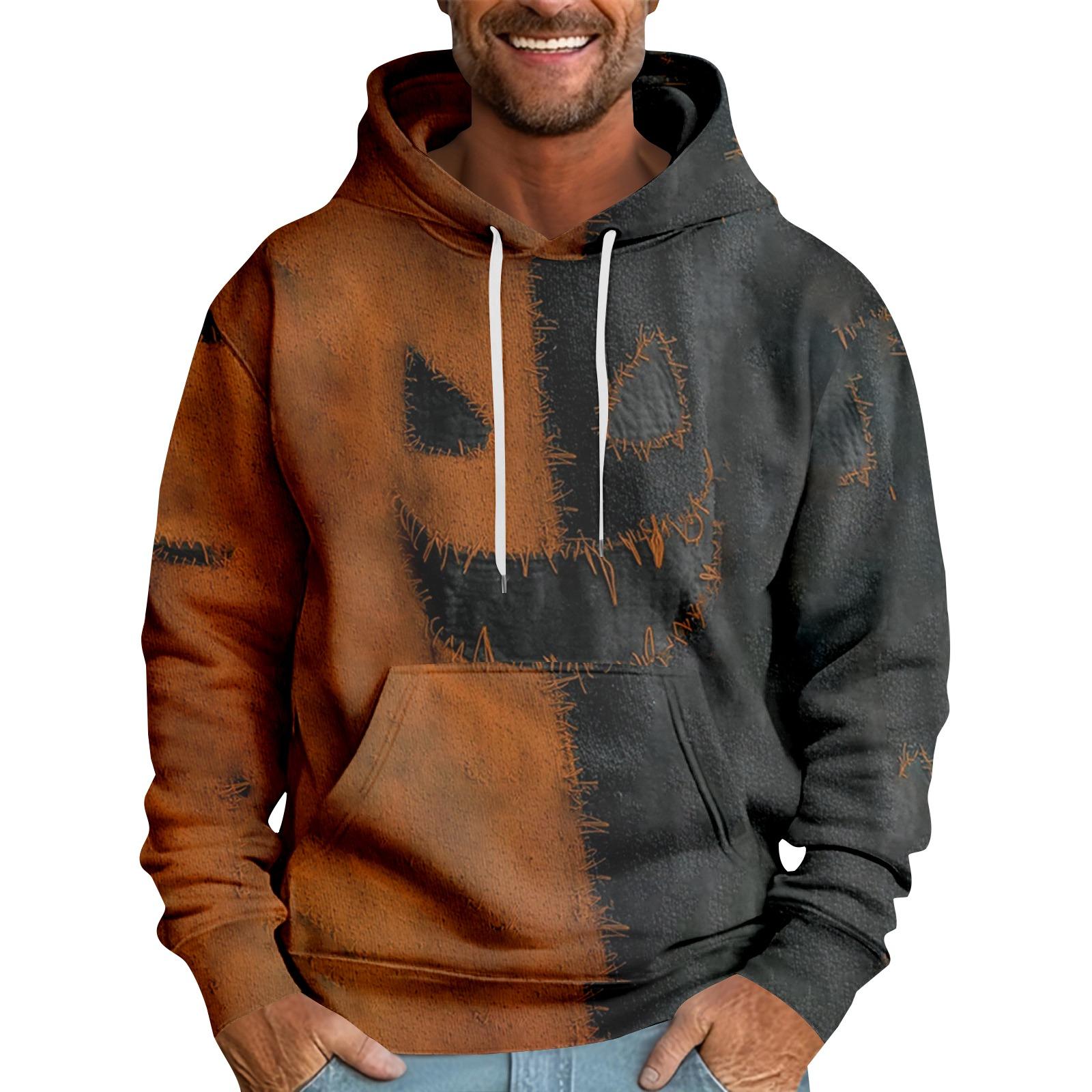 

Мужская толстовка с капюшоном свободного кроя с принтом на Хэллоуин L тёмно-синий