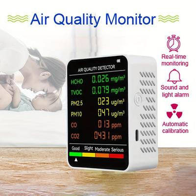 6-in-1 multifunktionaler Luftqualitätsdetektor PM2.5 PM10 HCHO TVOC CO CO2 Formaldehyd-Monitor LCD-Display Home Air Quality Tester