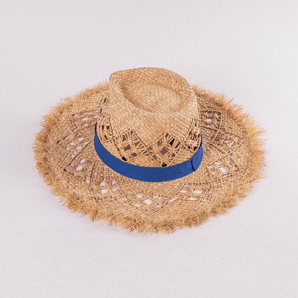 

Ins Chic Summer Openworweaving Light Breathable Raffgrass Shade Children Fedoras Cap Kids Jazz Panamhat head size 53cm