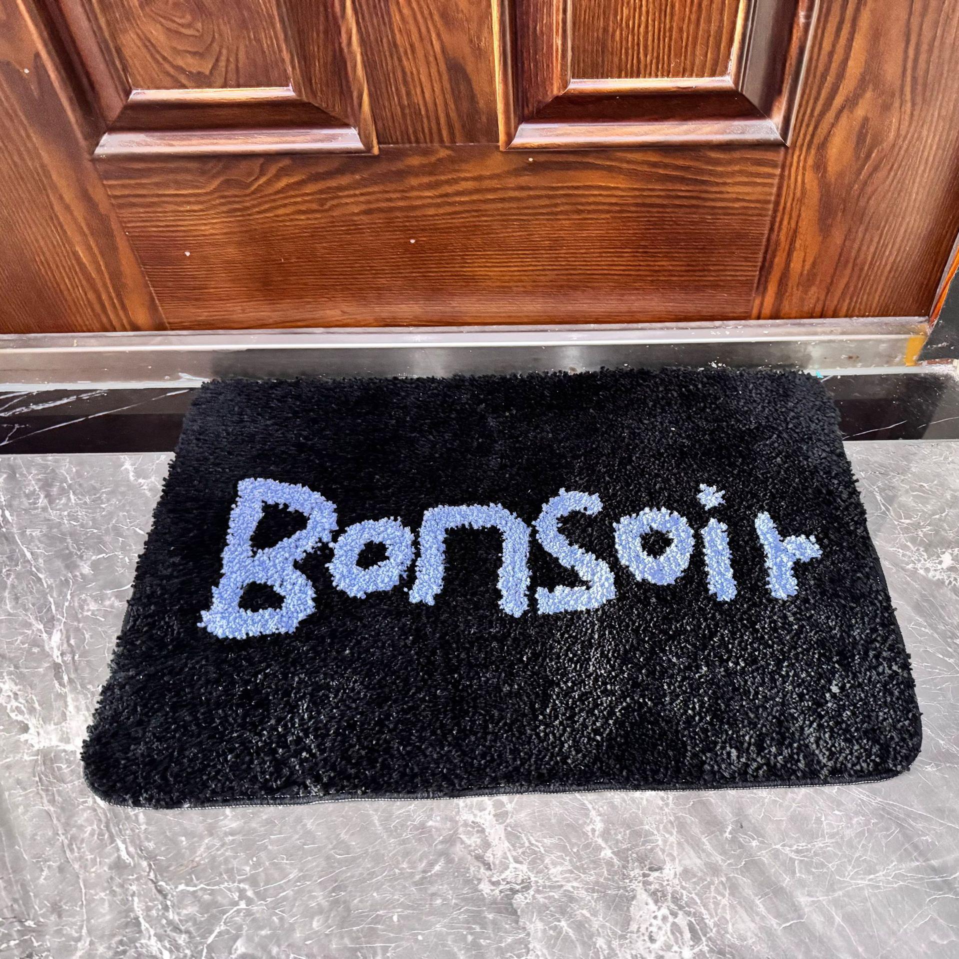 Nordische Tufting Franse Badkamermat Getuft Ochtend Avond Badmat Zacht Vloerkleed Kussen Woonkamer Tapijt Antislip Huis Kamer Decoratie 40x60cm zwart