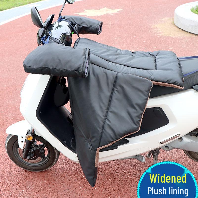 Split Type Winter Fleece Lined Waterproof Windshield Cover with PU Leather Leg Protector and Extra Thick Windproof Design