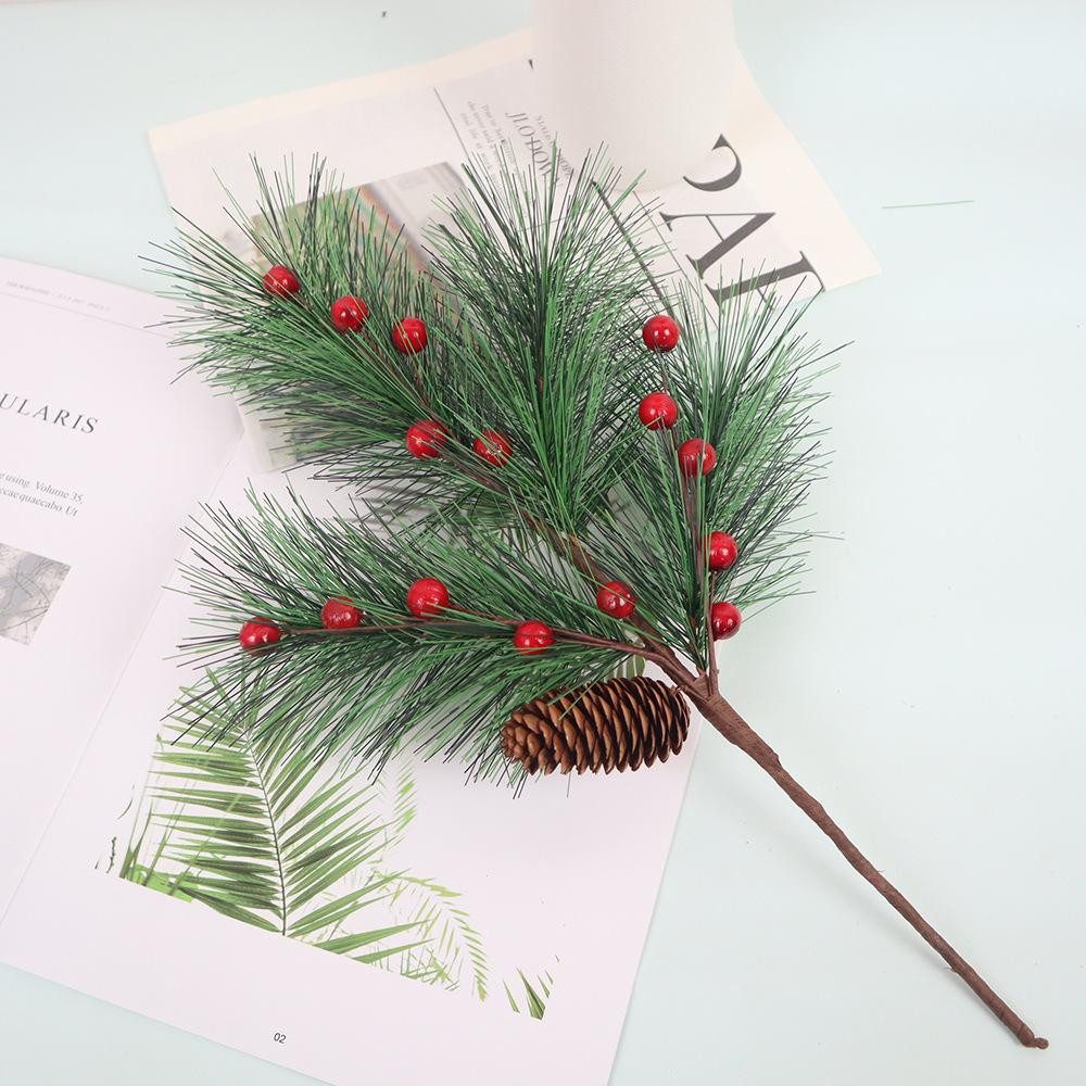 Christmas Berries Pine Picks Christmas Flowers Artificial Red Berry Pine Branches Long Faux Pine Stems with Pinecones for Xmas Tree Floral Arrangement
