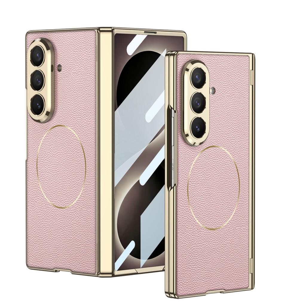For Samsung Galaxy Z Fold 8 Ultra 5G Case Luxury Matte Leather Electroplate Magnetic Wireless Charging Hinge Tempered Film Cover