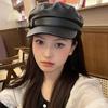 PU Painter Hat Flat Hat British Beret for Dating Photography Cabbie Headwear Painter Hat with Star Grommet Hat