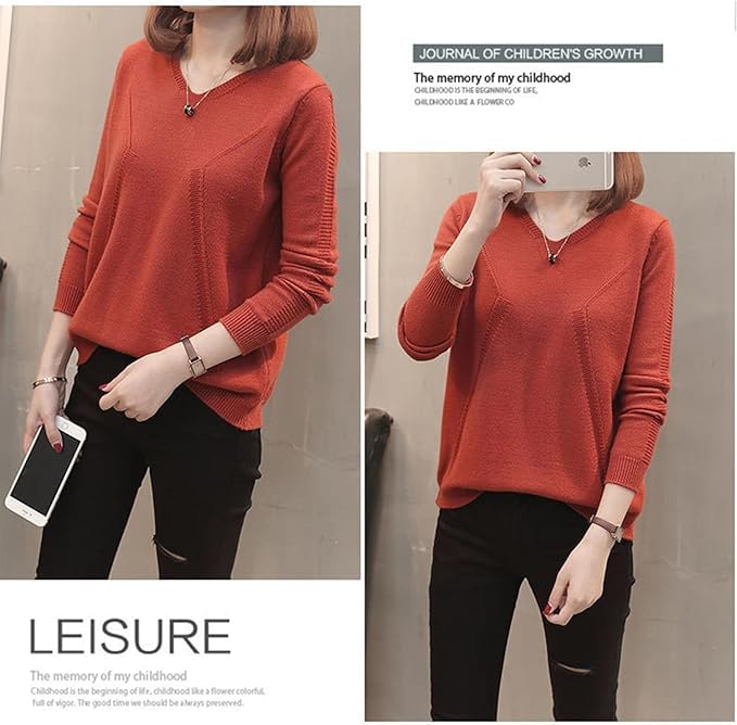 Grcemlvfe Knit Long Solid Loose Plus Sizes Stretch Solid School Women's Sweater, Sleeve, V-Neck, Color, Ribbed, Stretch, Fit, Available, Slimming,