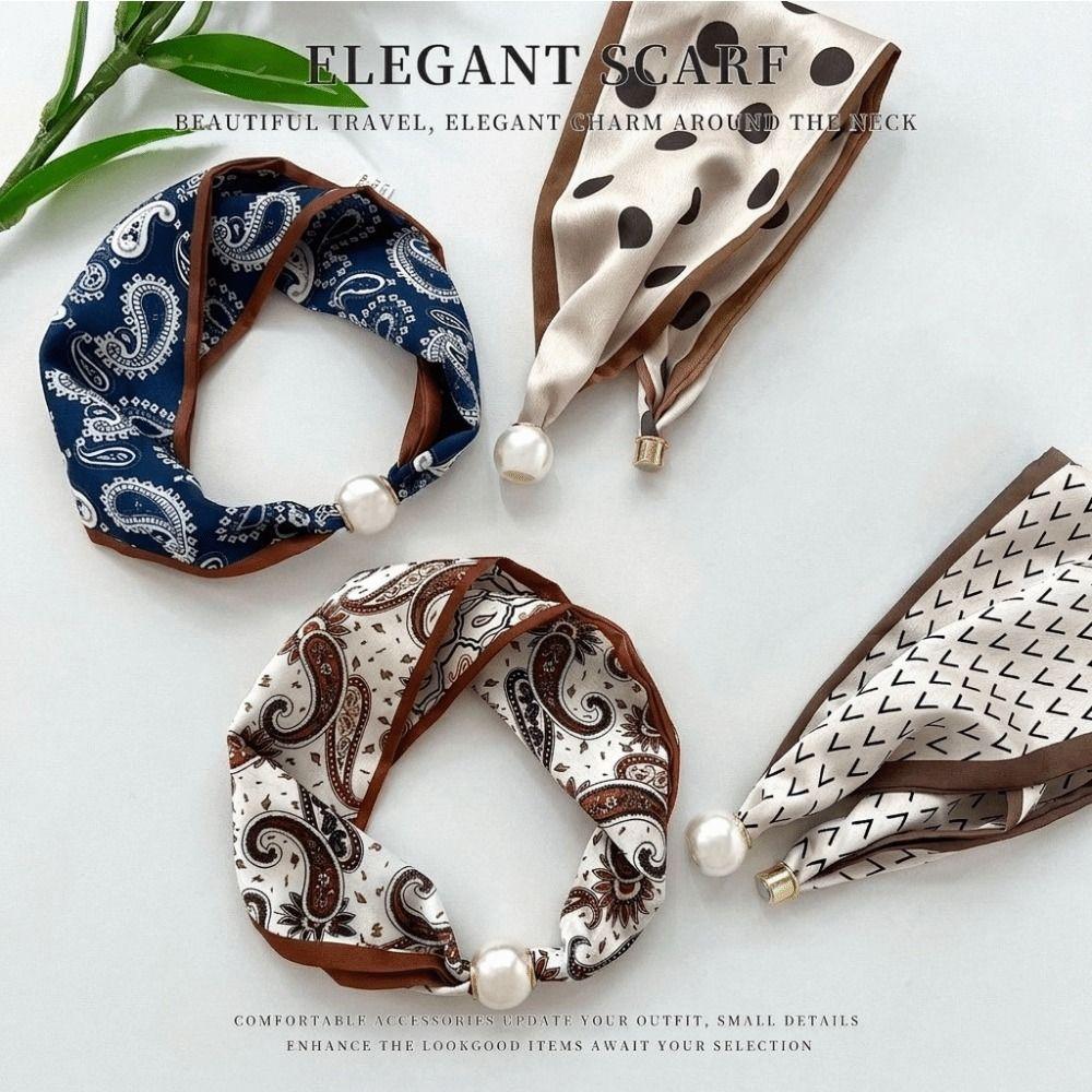Soft Pearl Silk Scarf Thin Neckerchief Elegant Neck Scarf for Women